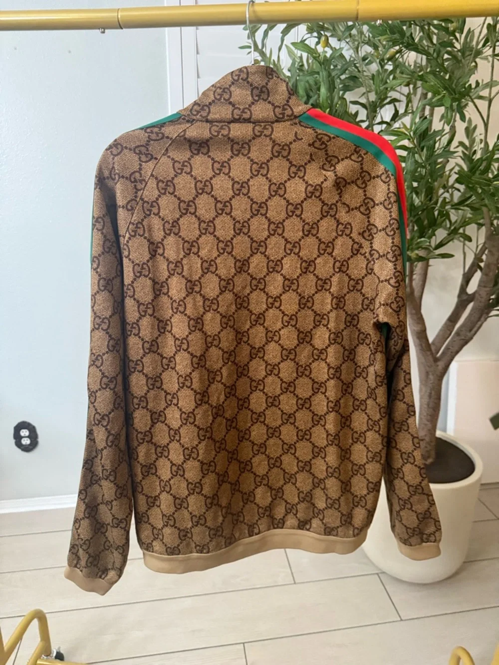 Preloved Gucci GG Monogram Track Jacket with Red & Green Chevrons size xl